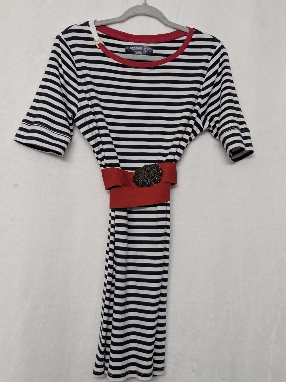 Tommy Hilfiger Navy and White Striped Dress + Vintage Skaffles Belt